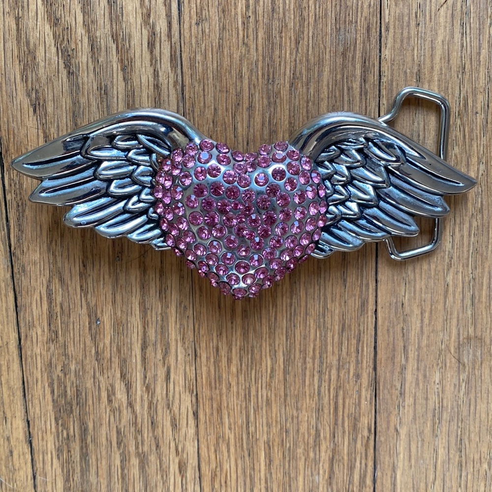 Rock Rebel Silver and Pink Belt Buckle perfect shape